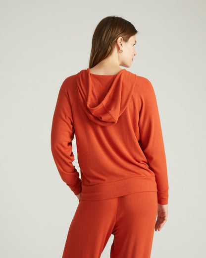 Universal Standard TravelKnit V Neck Hoodie - Warm Russet
