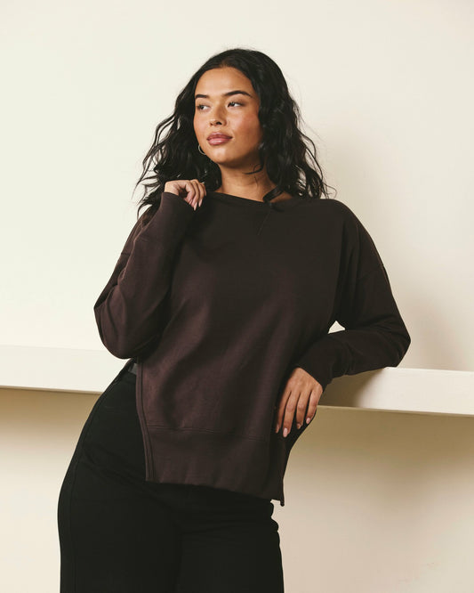 Universal Standard Fiona Side Slit Sweatshirt - Deep Brown
