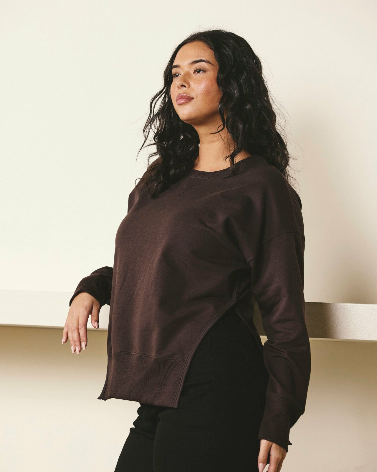 Universal Standard Fiona Side Slit Sweatshirt - Deep Brown