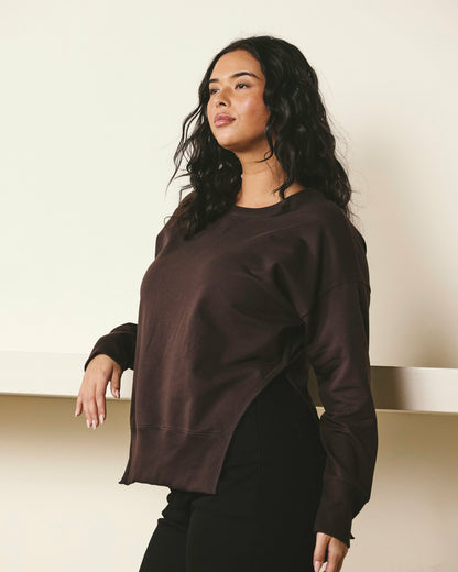 Universal Standard Fiona Side Slit Sweatshirt - Deep Brown
