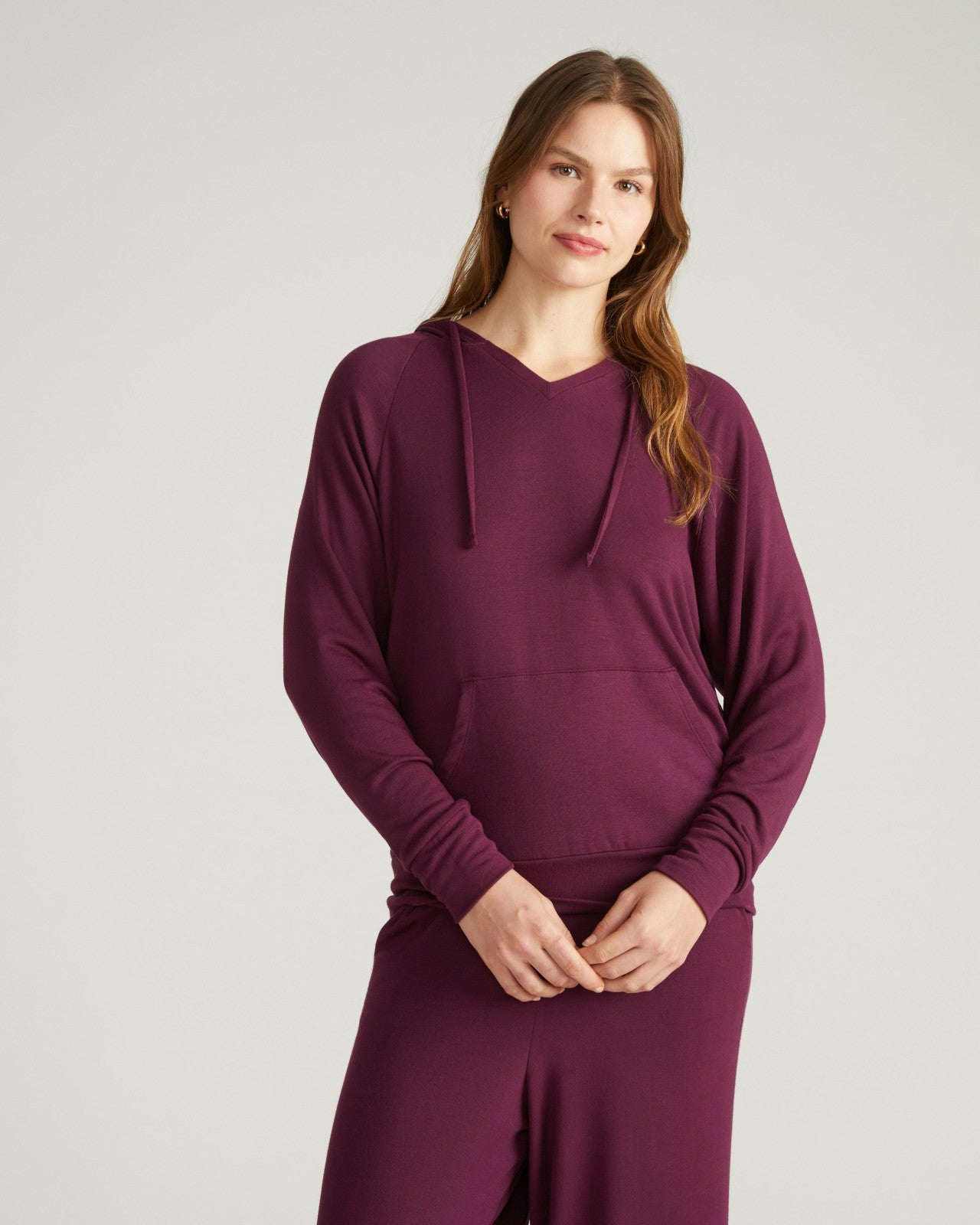 Universal Standard TravelKnit V Neck Hoodie - Gamay