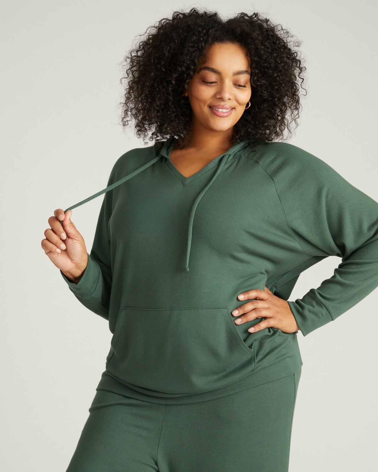 Universal Standard TravelKnit V Neck Hoodie - Conifer