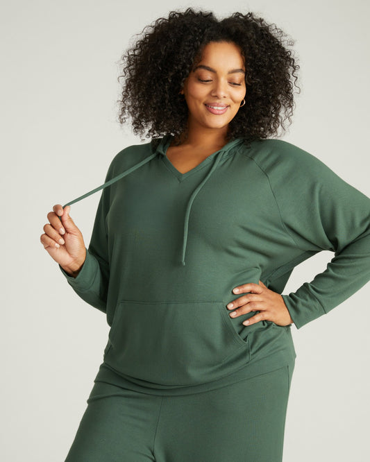 Universal Standard TravelKnit V Neck Hoodie - Conifer