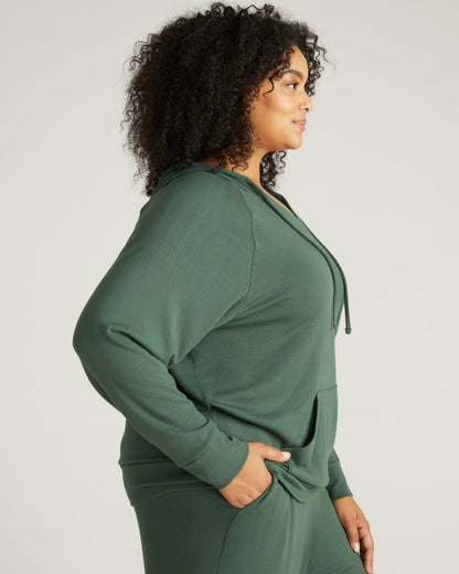 Universal Standard TravelKnit V Neck Hoodie - Conifer