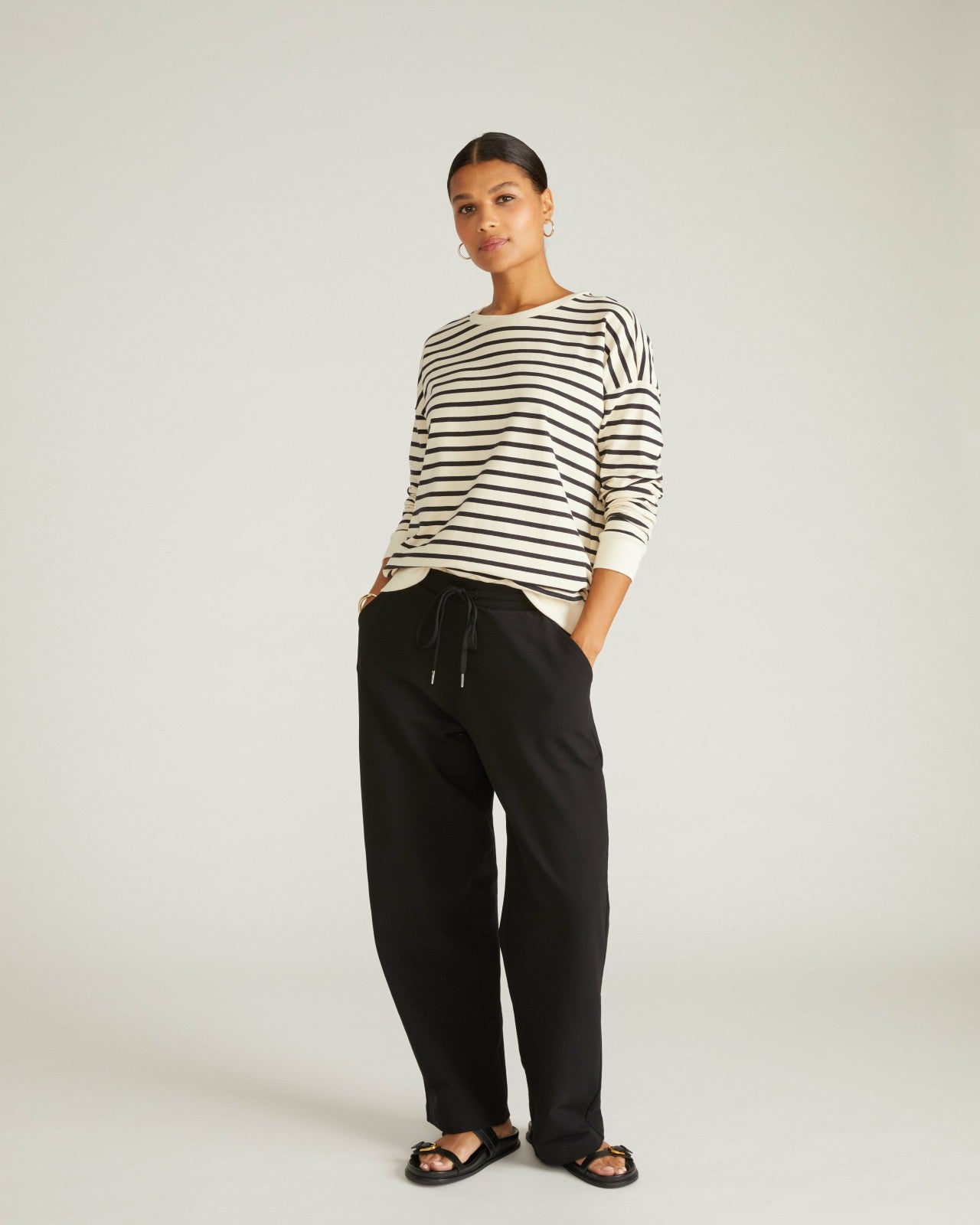 Universal Standard Lauren Classic Sweatshirt - Ecru/Black Stripe