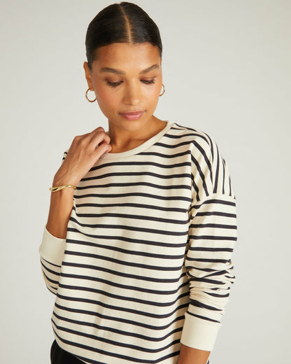 Universal Standard Lauren Classic Sweatshirt - Ecru/Black Stripe