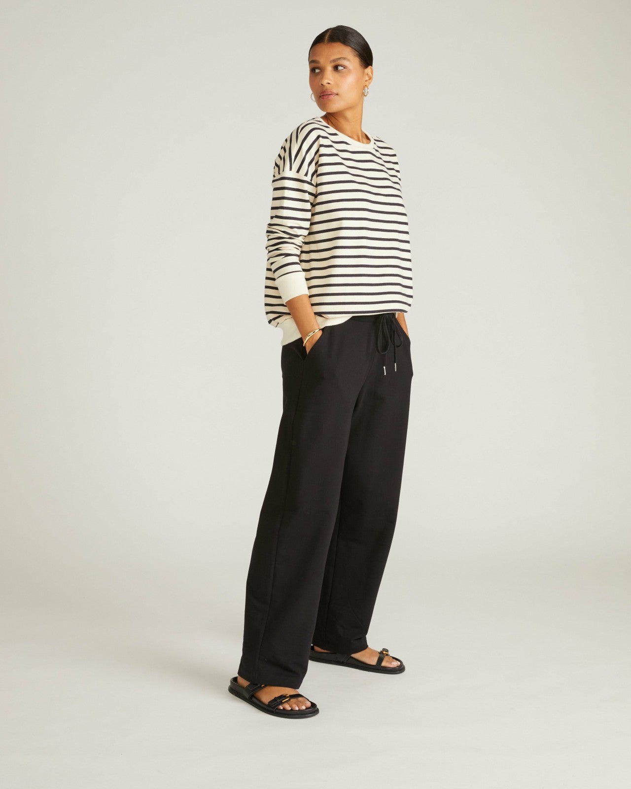 Universal Standard Lauren Classic Sweatshirt - Ecru/Black Stripe