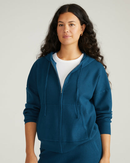 Universal Standard Knitted Mila Zip Hoodie - Deep Teal