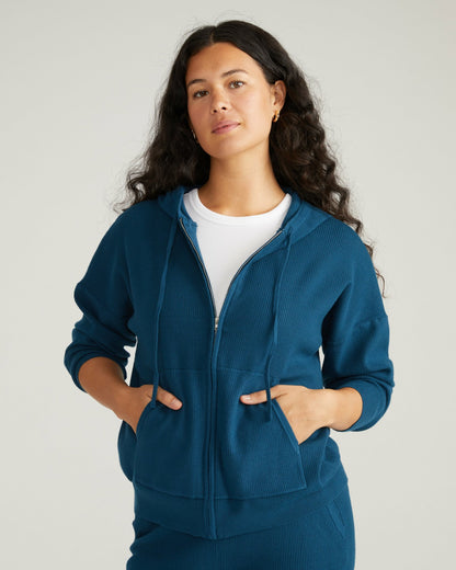 Universal Standard Knitted Mila Zip Hoodie - Deep Teal