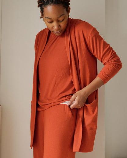 Universal Standard TravelKnit Minimalist Cardigan - Warm Russet