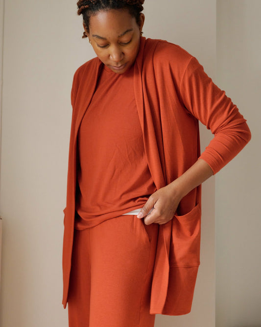 Universal Standard TravelKnit Minimalist Cardigan - Warm Russet