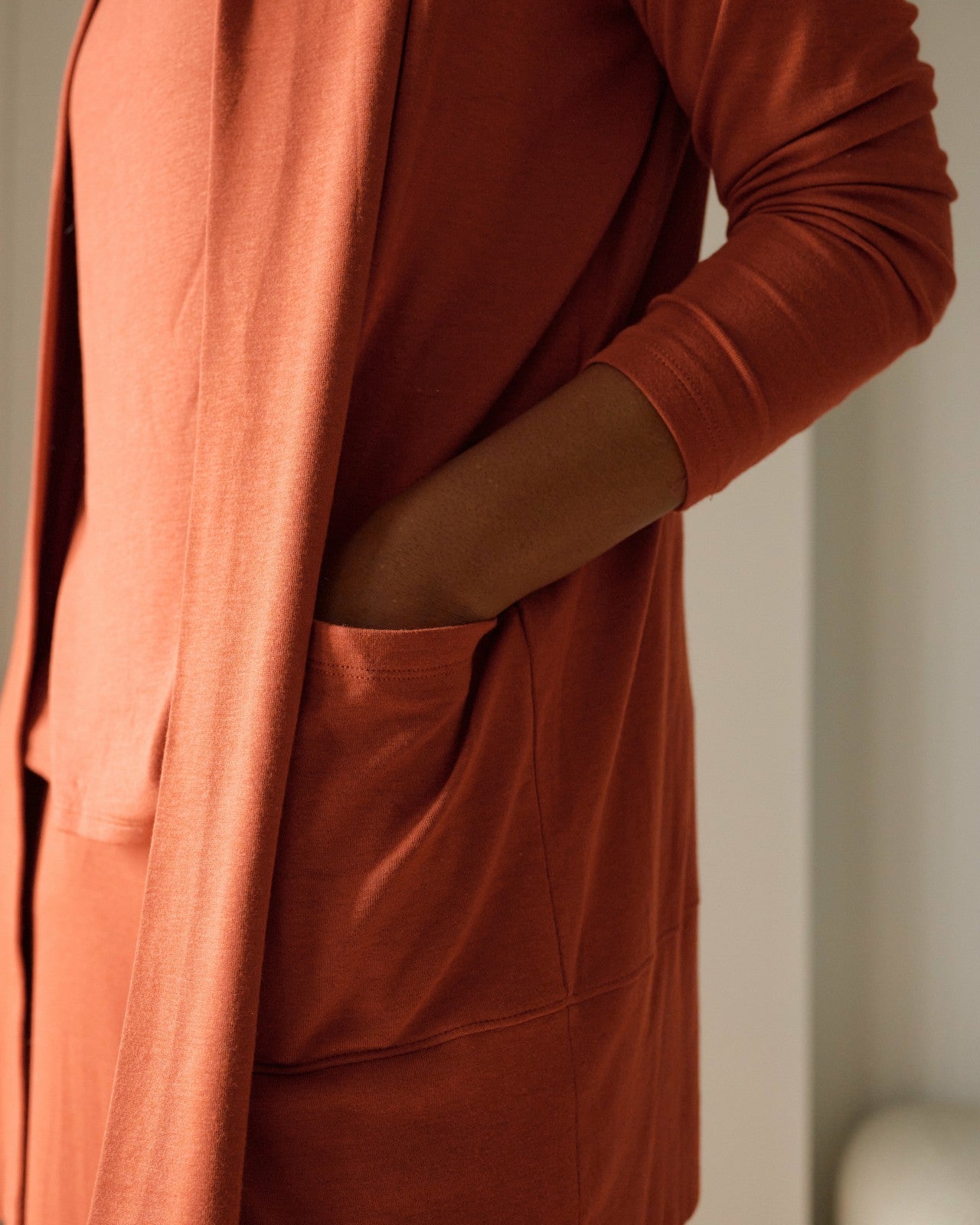 Universal Standard TravelKnit Minimalist Cardigan - Warm Russet
