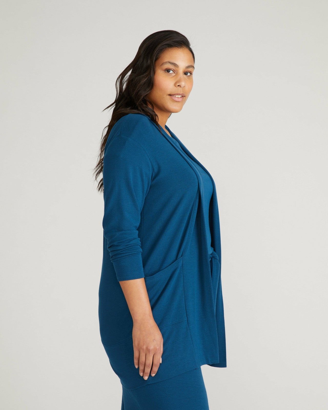 Universal Standard TravelKnit Minimalist Cardigan - Blue Teal