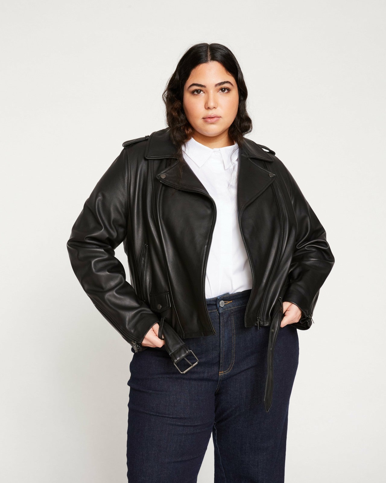 Universal Standard Leeron Leather Moto Jacket - Black