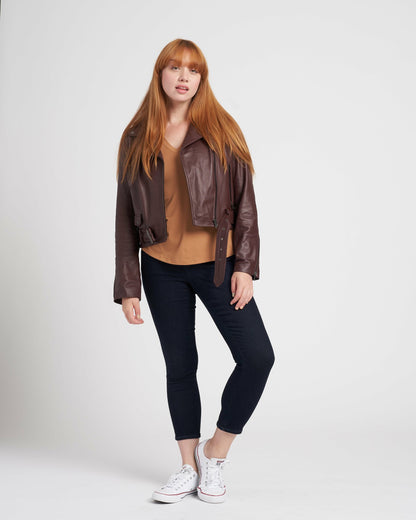 Universal Standard Leeron Leather Moto Jacket - Chili Chocolate