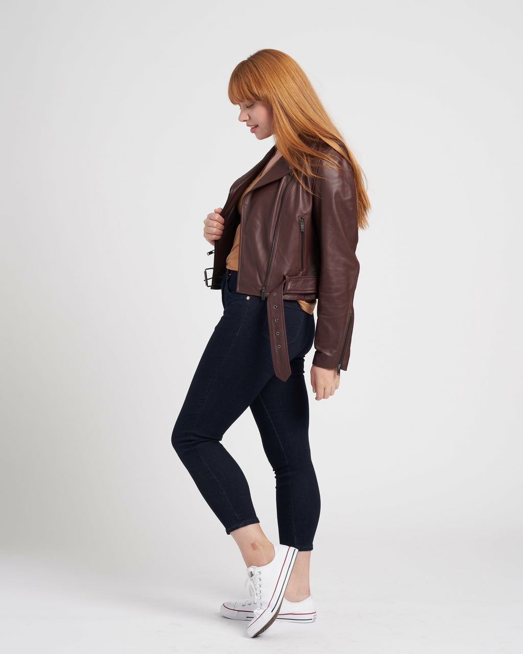 Universal Standard Leeron Leather Moto Jacket - Chili Chocolate