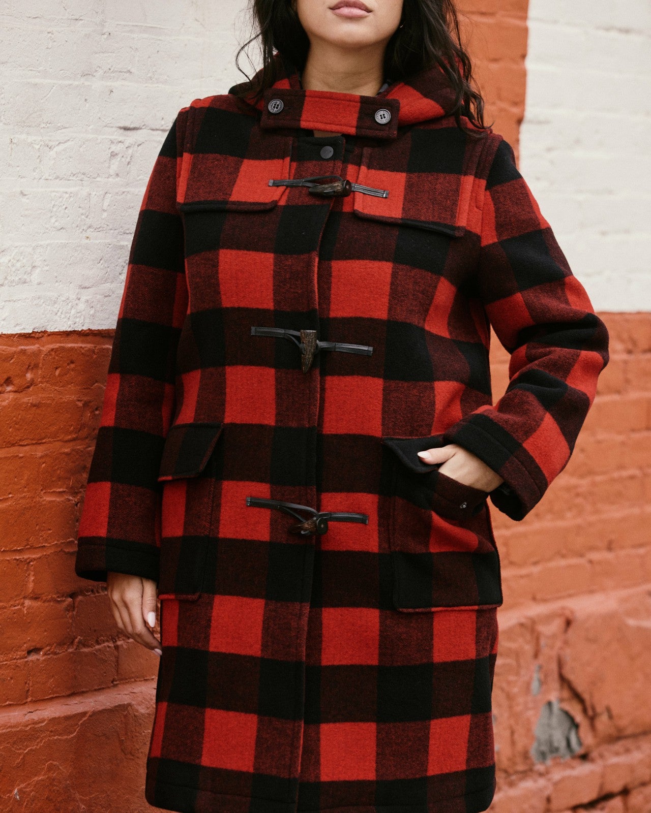 Universal Standard Highlands Duffle Coat - Red Buffalo Check