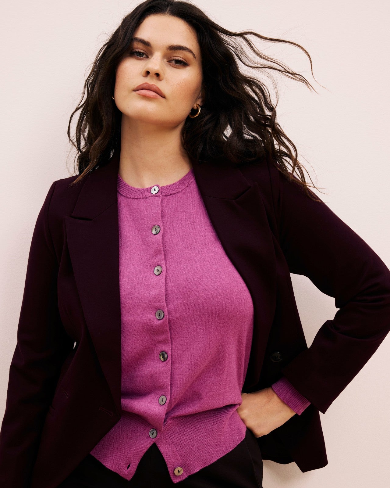 Universal Standard Bianca Double Breasted Ponte Blazer - Black Cherry