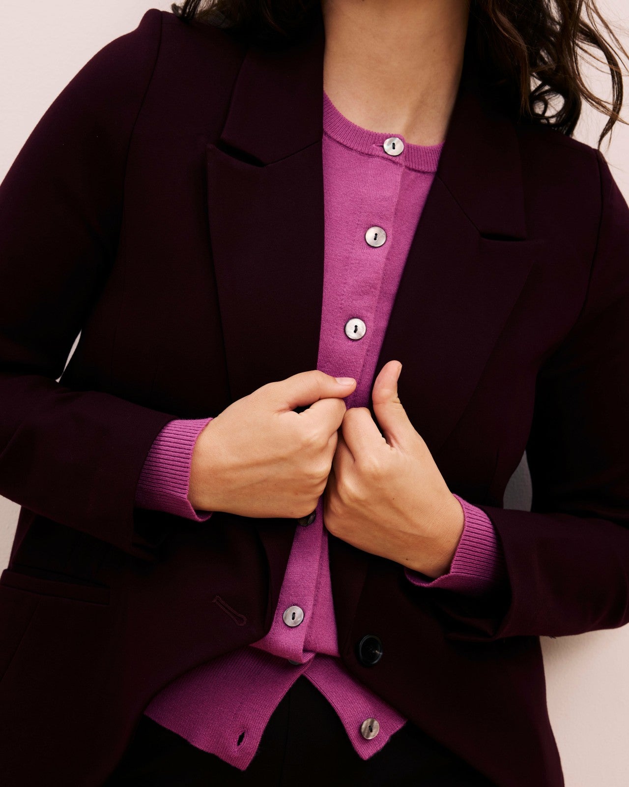 Universal Standard Bianca Double Breasted Ponte Blazer - Black Cherry