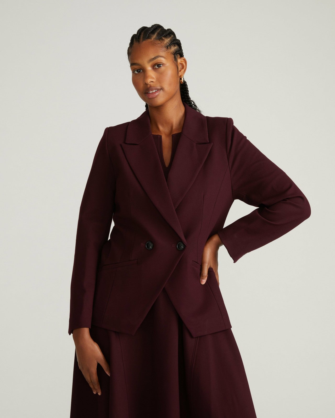 Universal Standard Bianca Double Breasted Ponte Blazer - Black Cherry