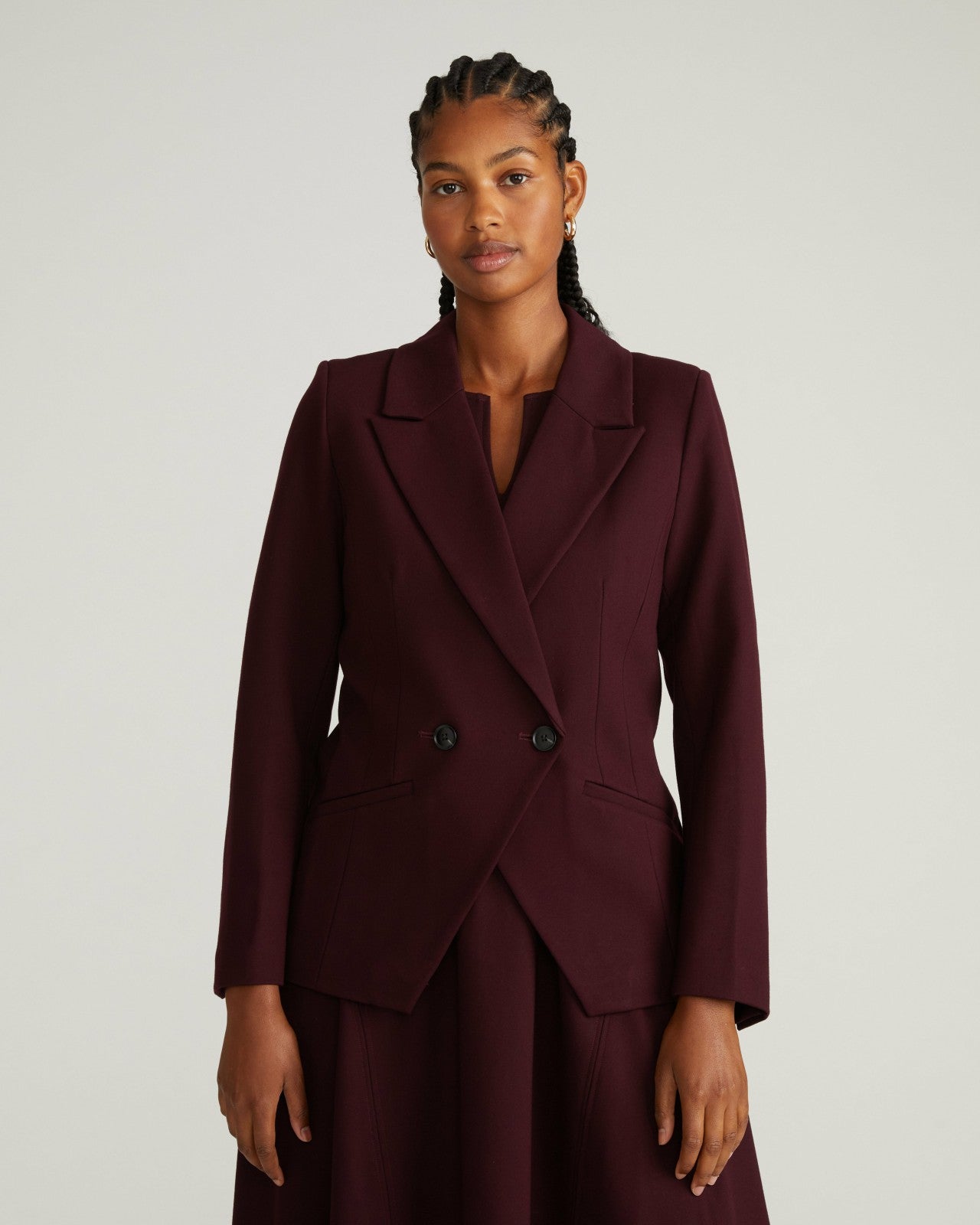 Universal Standard Bianca Double Breasted Ponte Blazer - Black Cherry