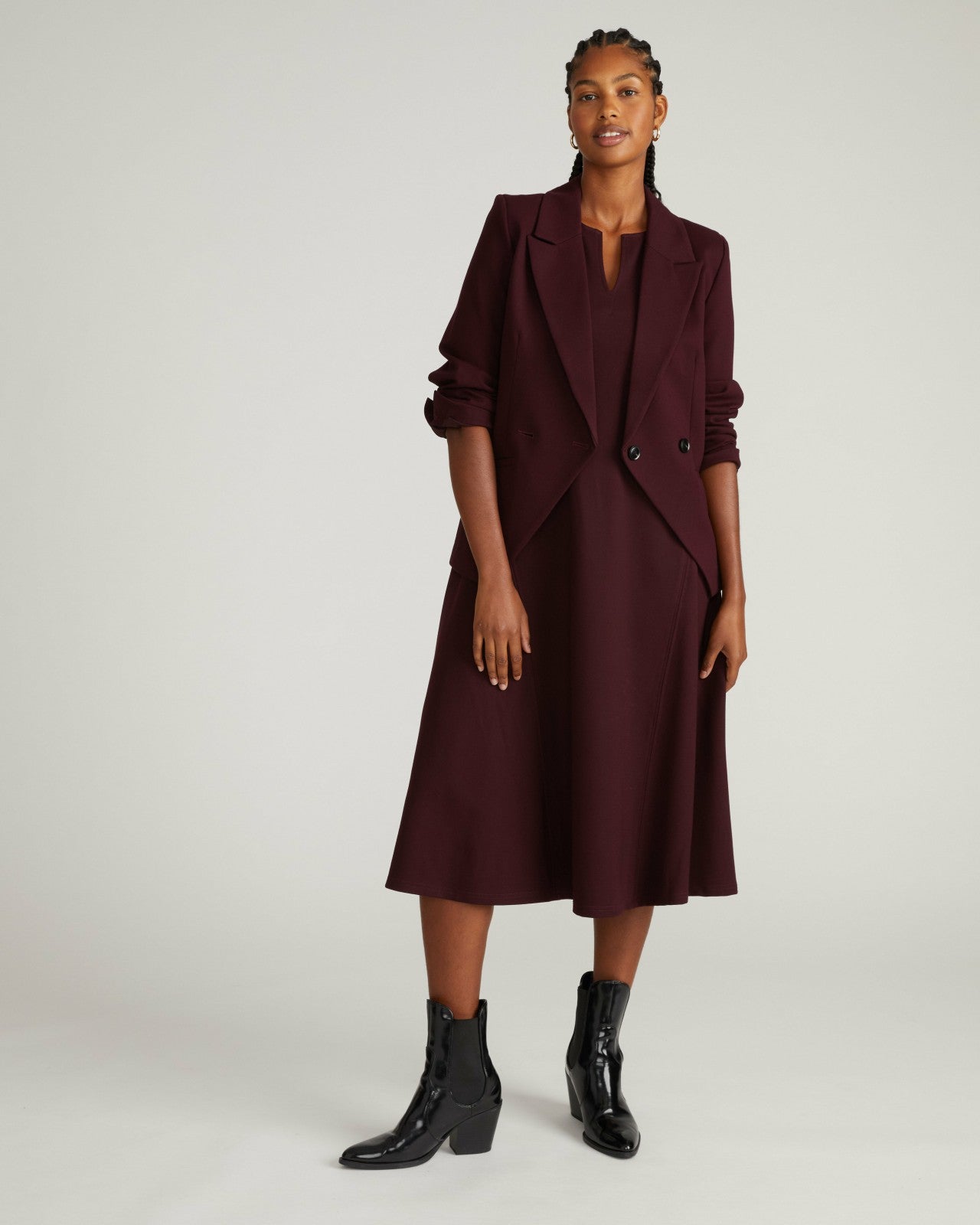 Universal Standard Bianca Double Breasted Ponte Blazer - Black Cherry