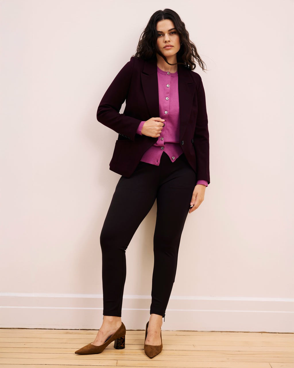 Universal Standard Bianca Double Breasted Ponte Blazer - Black Cherry
