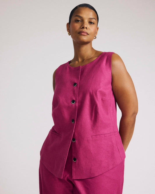 Universal Standard Tamsin Stretch Linen Blend Vest - Hyper Pink