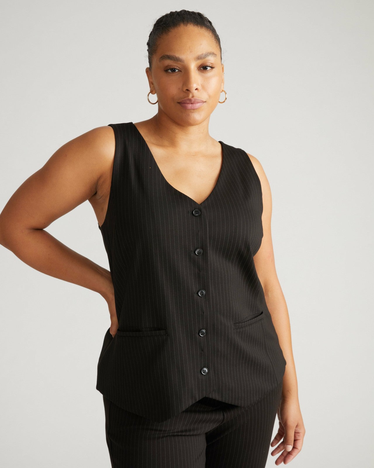Universal Standard The Tailored Ponte Vest - Slate Pinstripe