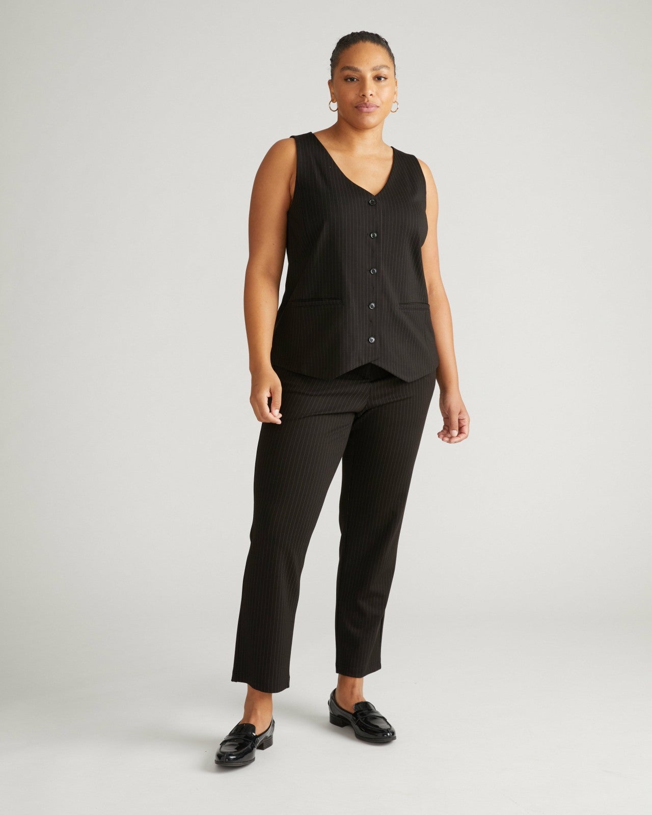 Universal Standard The Tailored Ponte Vest - Slate Pinstripe