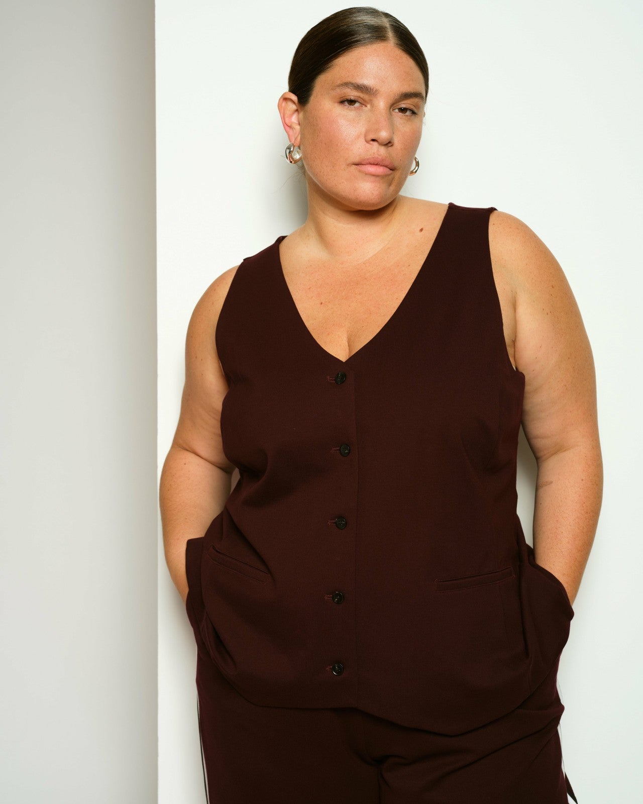 Universal Standard The Tailored Ponte Vest - Black Cherry