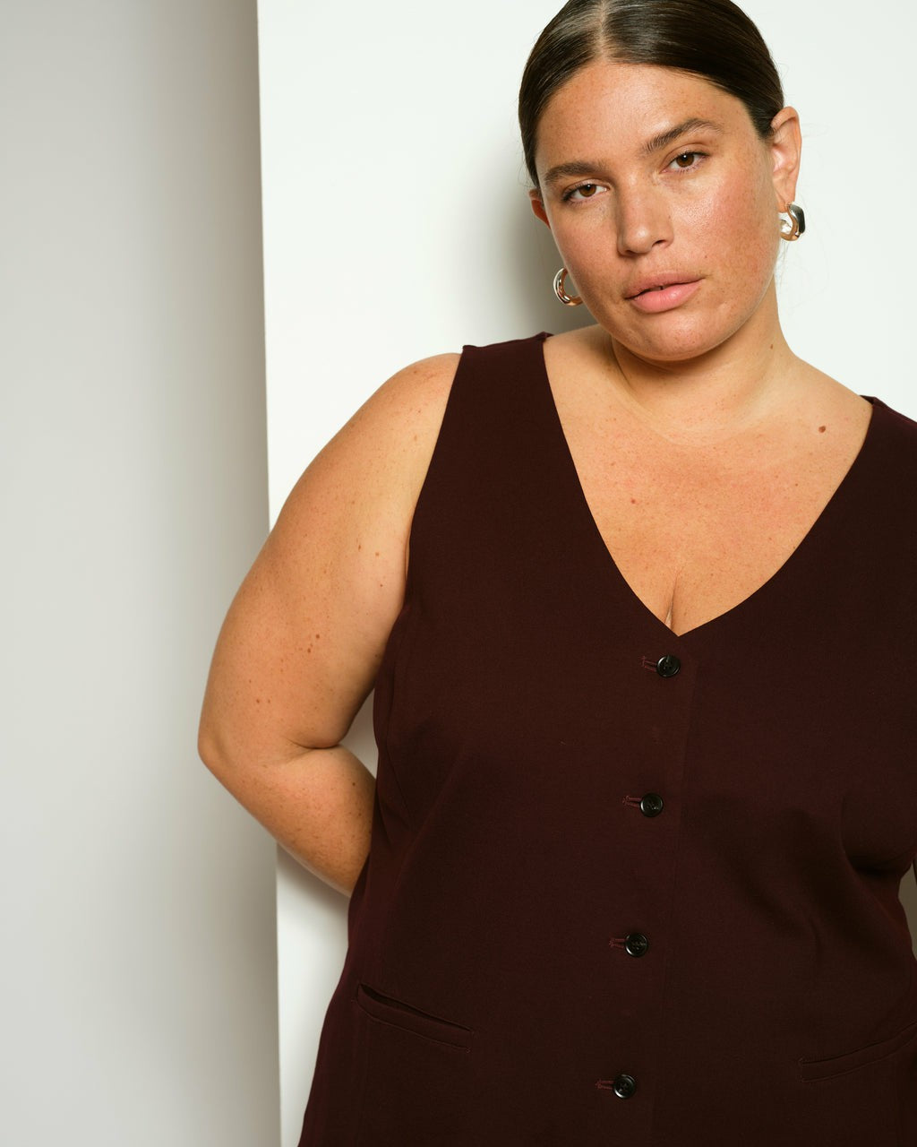 Universal Standard The Tailored Ponte Vest - Black Cherry
