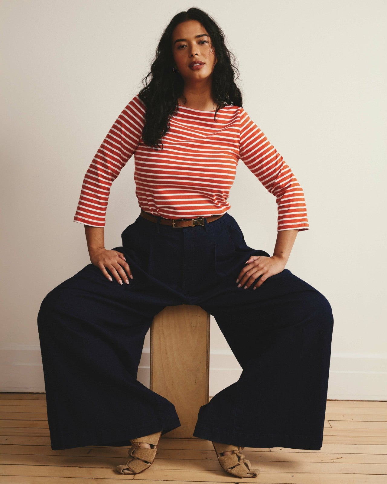 Universal Standard Belle Breton Stripe Jersey Tee - Coral Reef/White Stripe