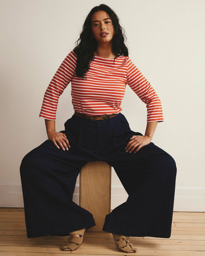 Universal Standard Belle Breton Stripe Jersey Tee - Coral Reef/White Stripe