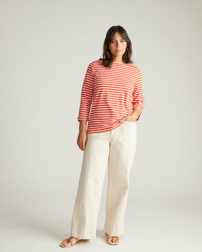 Universal Standard Belle Breton Stripe Jersey Tee - Coral Reef/White Stripe