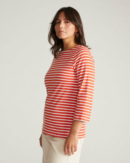 Universal Standard Belle Breton Stripe Jersey Tee - Coral Reef/White Stripe
