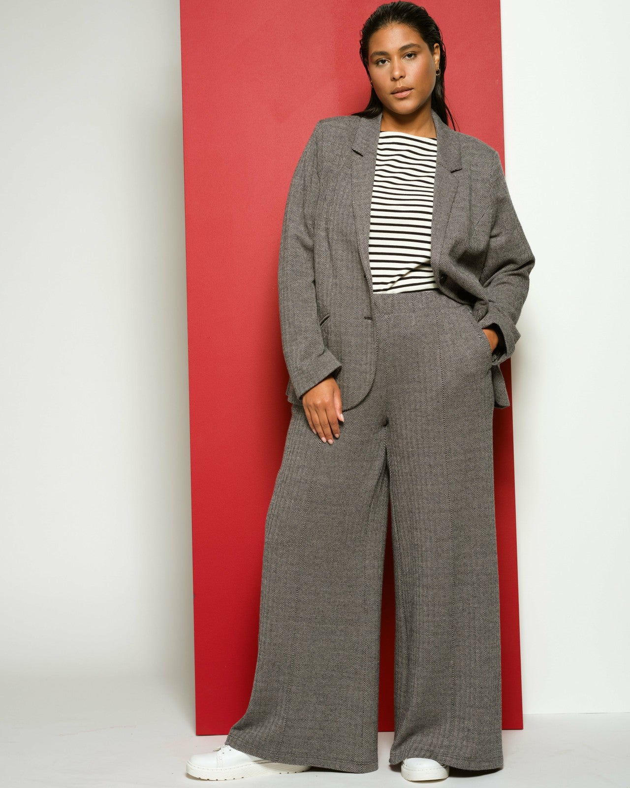 Universal Standard Pam Pintuck Wide Leg Ponte Pants - Herringbone Tweed