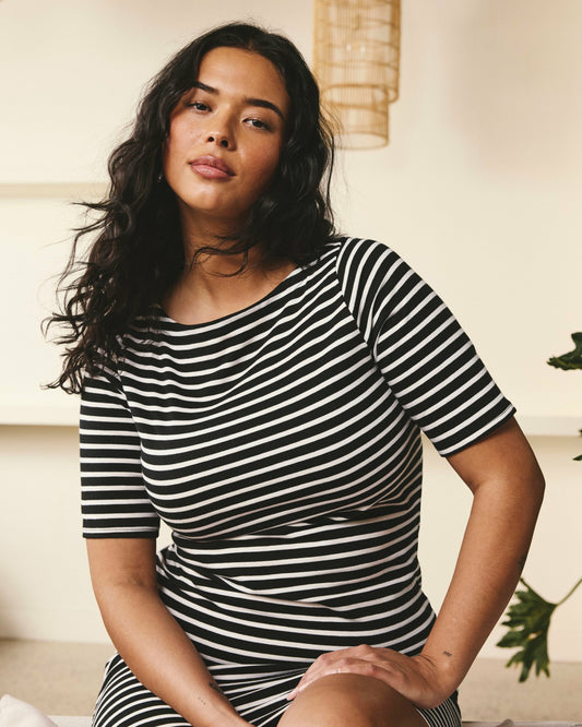 Universal Standard Belle Breton Stripe Jersey Dress - Black/White Stripe