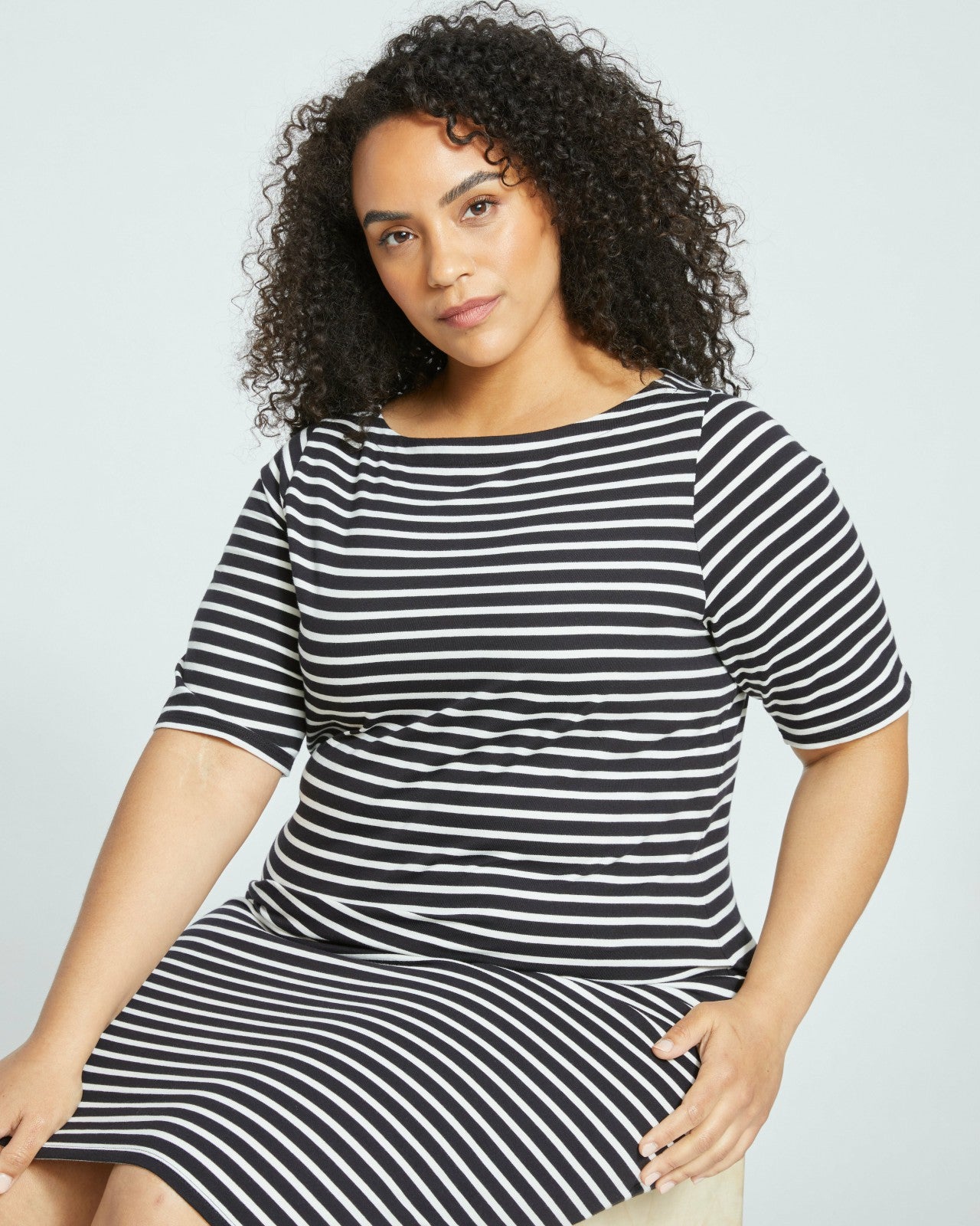Universal Standard Belle Breton Stripe Jersey Dress - Black/White Stripe