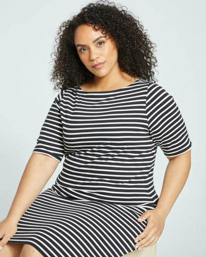 Universal Standard Belle Breton Stripe Jersey Dress - Black/White Stripe