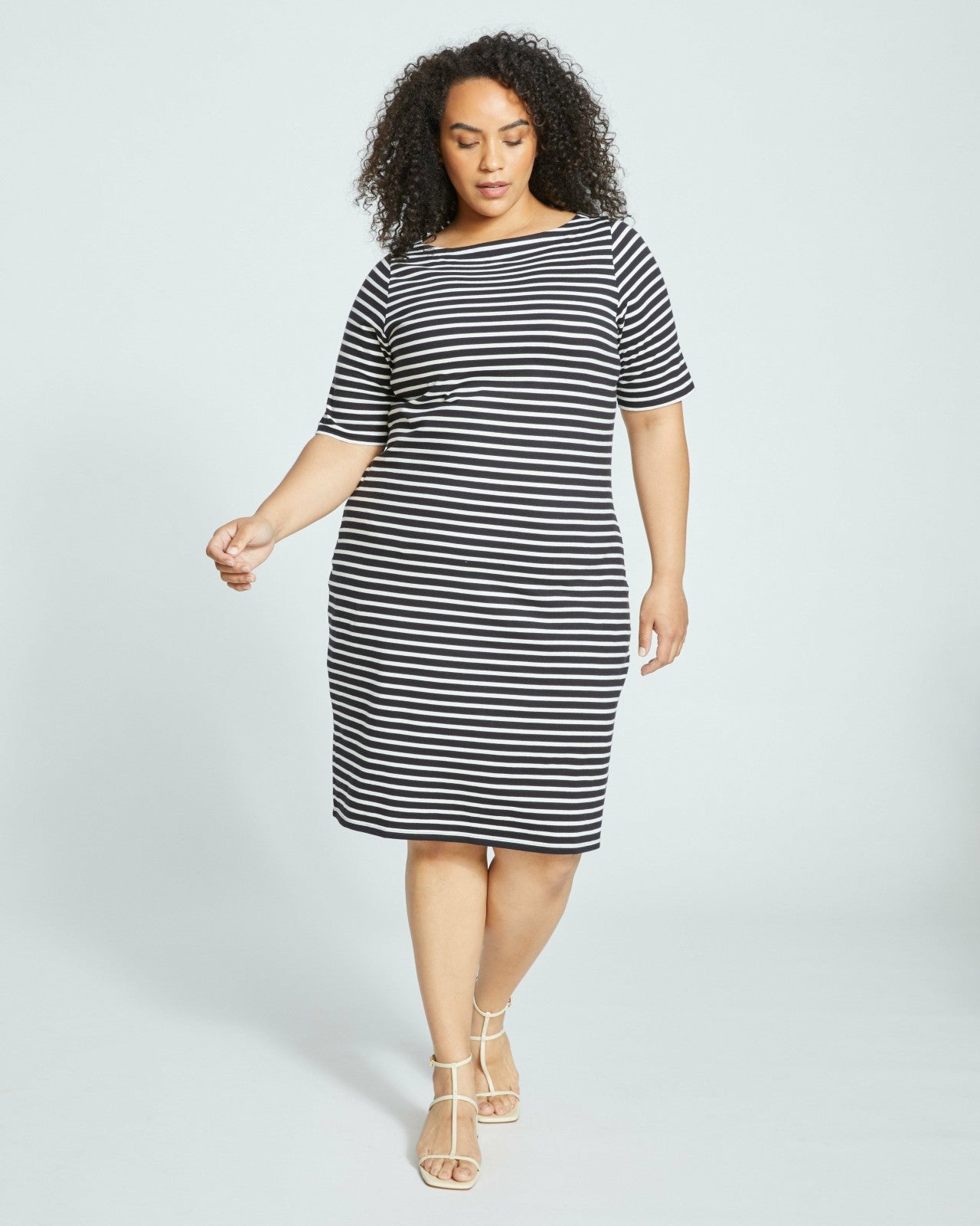 Universal Standard Belle Breton Stripe Jersey Dress - Black/White Stripe