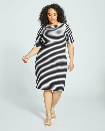 Universal Standard Belle Breton Stripe Jersey Dress - Black/White Stripe
