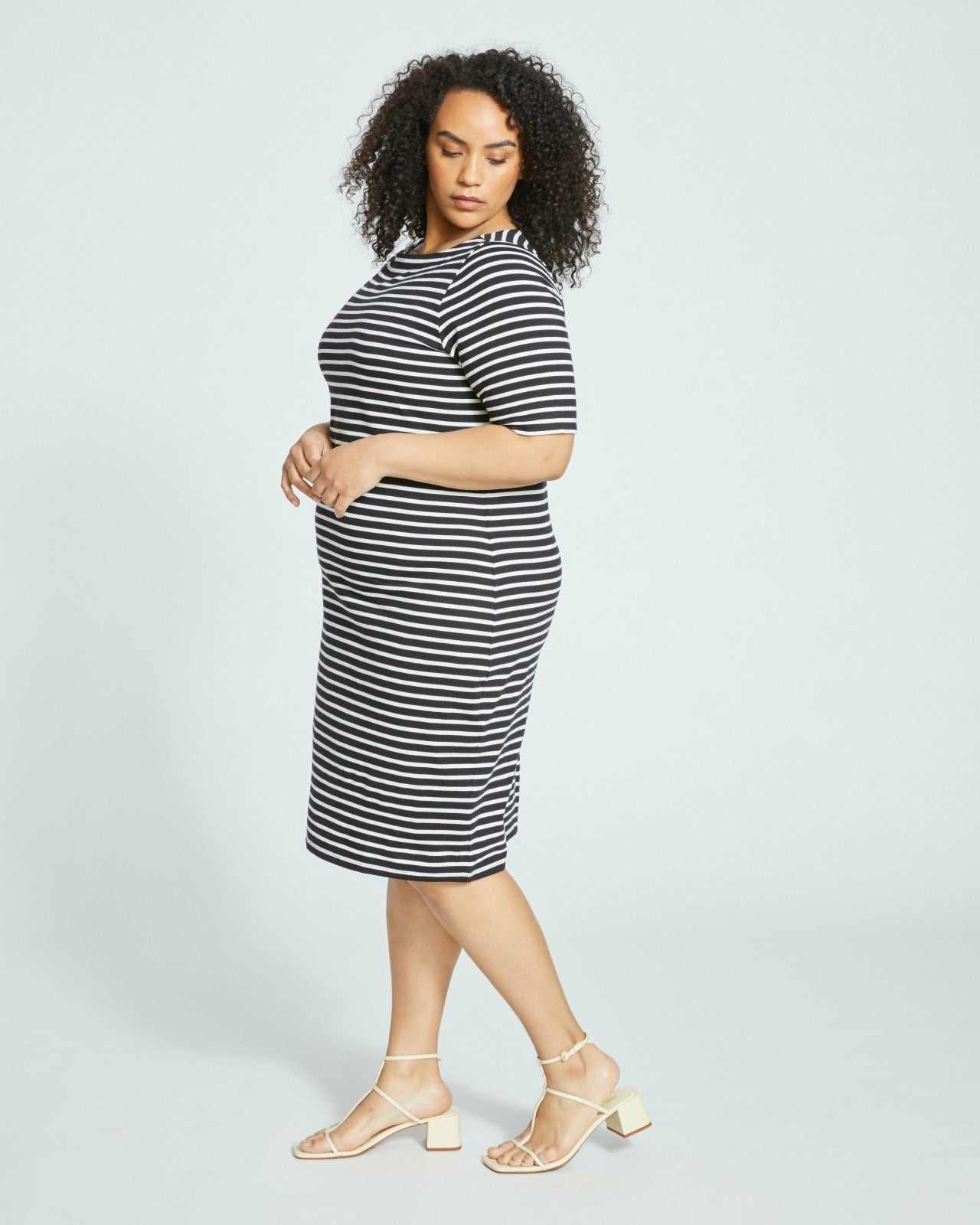 Universal Standard Belle Breton Stripe Jersey Dress - Black/White Stripe
