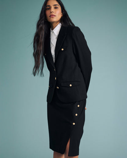 Universal Standard Anya Ponte Skirt - Black with Gold Buttons