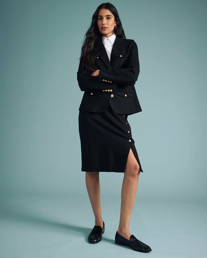 Universal Standard Anya Ponte Skirt - Black with Gold Buttons