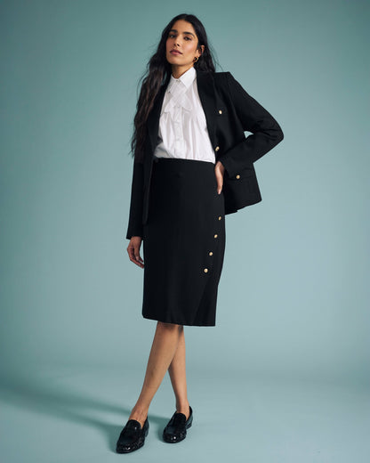 Universal Standard Anya Ponte Skirt - Black with Gold Buttons
