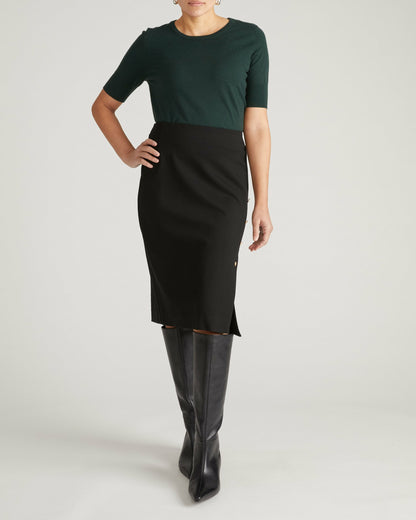 Universal Standard Anya Ponte Skirt - Black with Gold Buttons