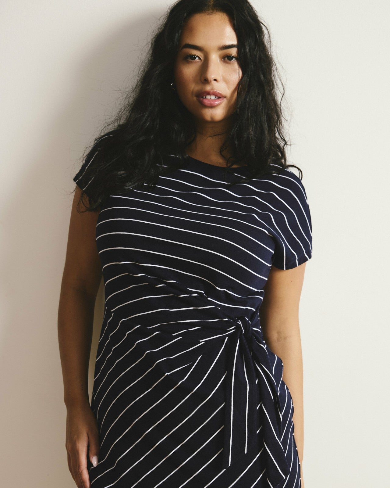 Universal Standard Crescent Breton Stripe Knot Dress - Navy Pinstripe
