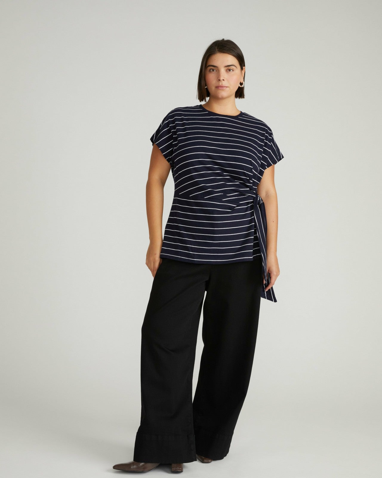 Universal Standard Crescent Breton Stripe Knot Tee - Navy Pinstripe