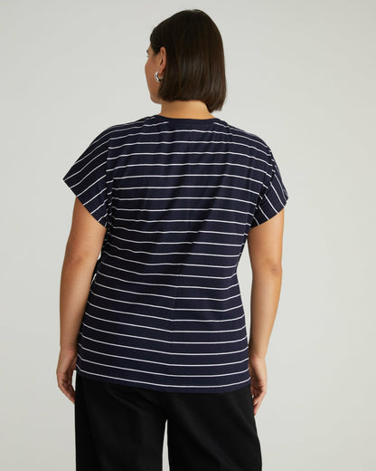 Universal Standard Crescent Breton Stripe Knot Tee - Navy Pinstripe